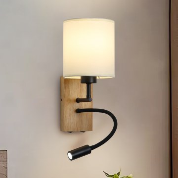 Brilagi - LED Flexible wall lamp NUBILA WOOD 1xE27/25W/230V + LED/3W oak/black/creamy