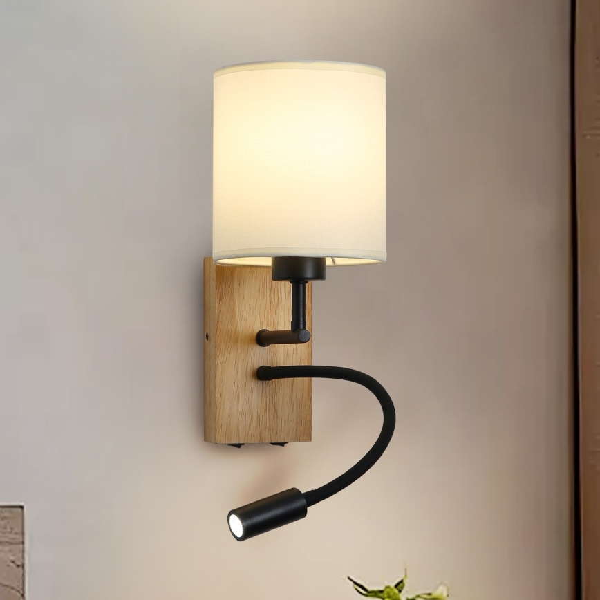 Brilagi - LED Flexible wall lamp NUBILA WOOD 1xE27/25W/230V + LED/3W oak/black/creamy