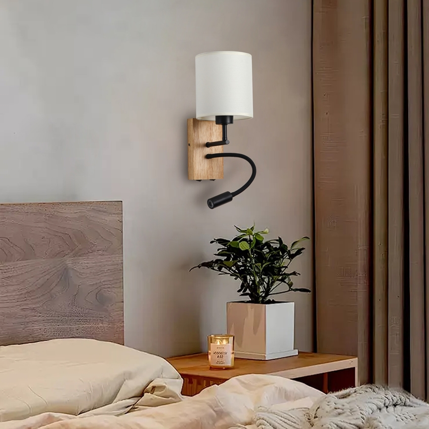 Brilagi - LED Flexible wall lamp NUBILA WOOD 1xE27/25W/230V + LED/3W oak/black/creamy