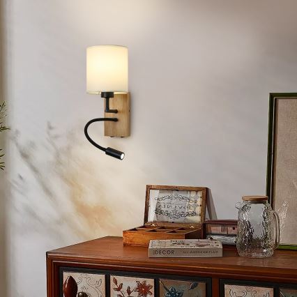 Brilagi - LED Flexible wall lamp NUBILA WOOD 1xE27/25W/230V + LED/3W oak/black/creamy