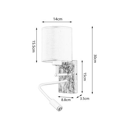 Brilagi - LED Flexible wall lamp NUBILA WOOD 1xE27/25W/230V + LED/3W oak/black/creamy