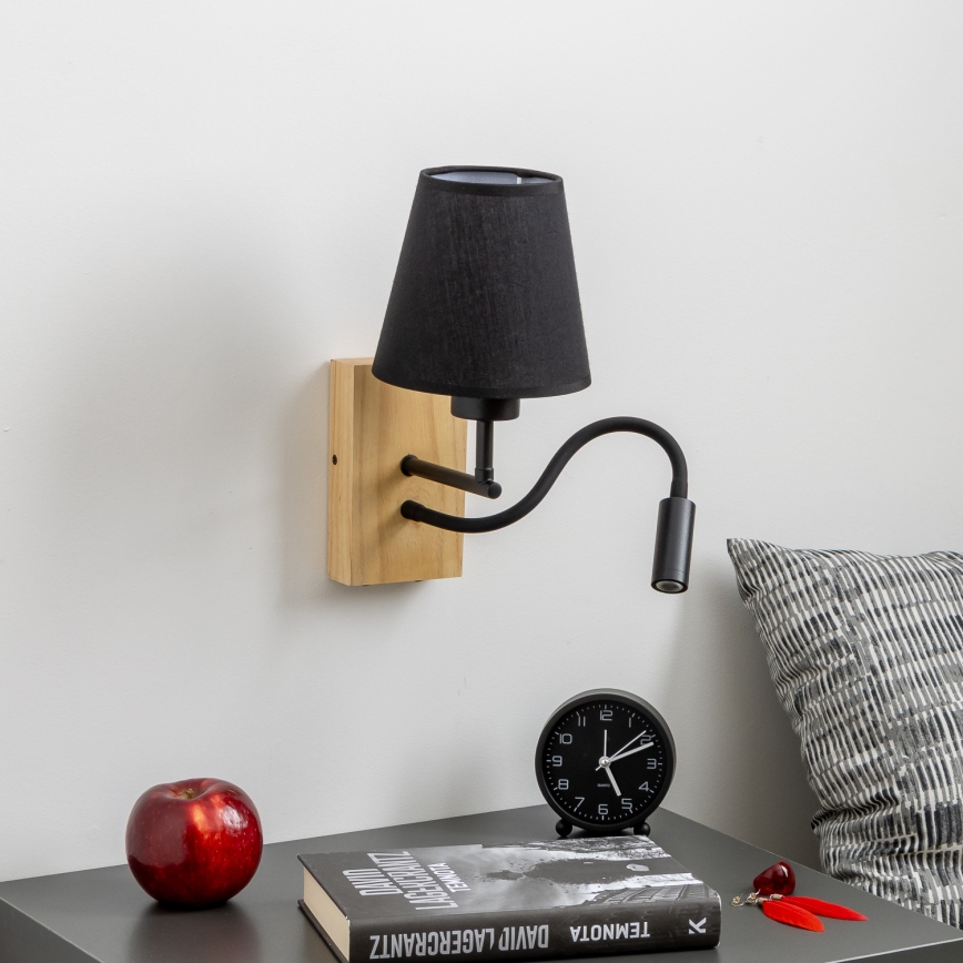Brilagi - LED Flexible wall lamp NUBILA WOOD 1xE27/25W/230V + LED/3W oak/black