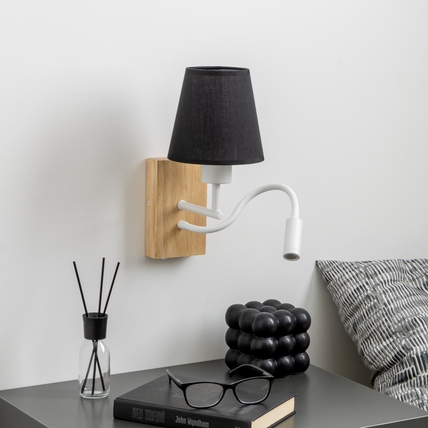 Brilagi - LED Flexible wall lamp NUBILA WOOD 1xE27/25W/230V + LED/3W oak/black