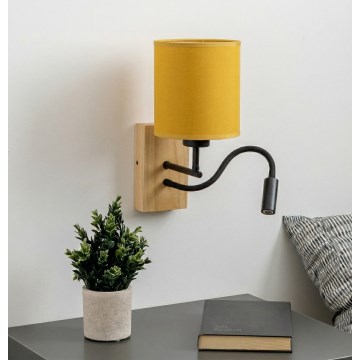Brilagi - LED Flexible Wall Lamp NUBILA WOOD 1xE27/25W/230V + LED/3W oak/black/yellow