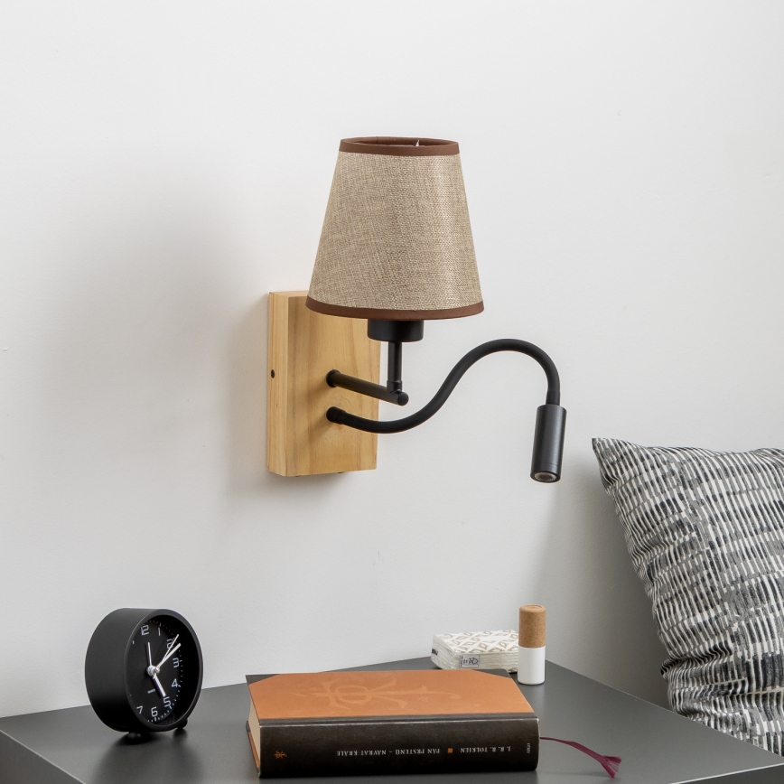 Brilagi - LED Flexible wall lamp NUBILA WOOD 1xE27/25W/230V + LED/3W oak/brown