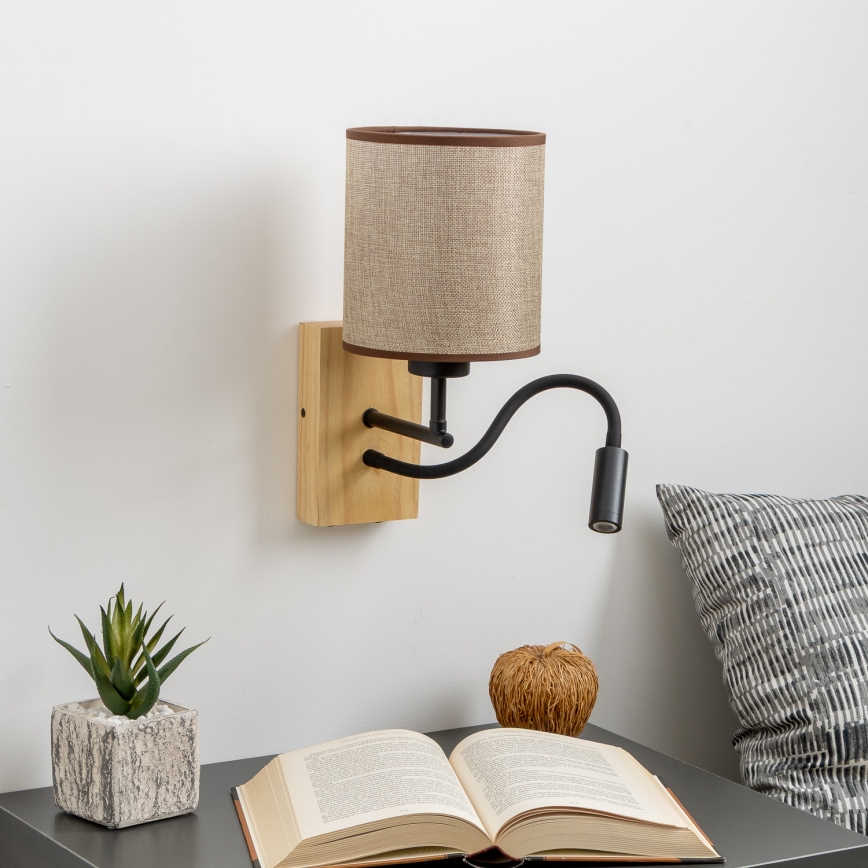 Brilagi - LED Flexible wall lamp NUBILA WOOD 1xE27/25W/230V + LED/3W oak/brown