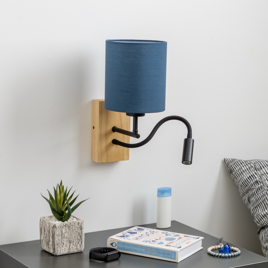 Brilagi - LED Flexible wall lamp NUBILA WOOD 1xE27/25W/230V + LED/3W oak/dark blue