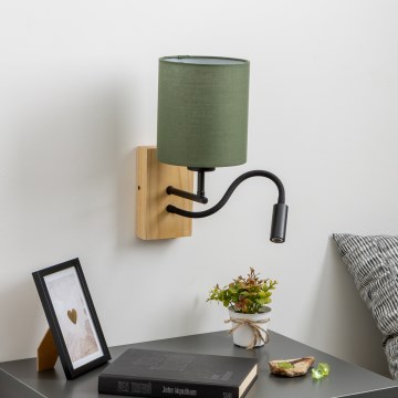 Brilagi - LED Flexible wall lamp NUBILA WOOD 1xE27/25W/230V + LED/3W oak/green