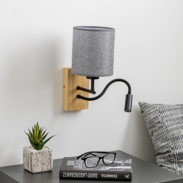 Brilagi - LED Flexible wall lamp NUBILA WOOD 1xE27/25W/230V + LED/3W oak/grey
