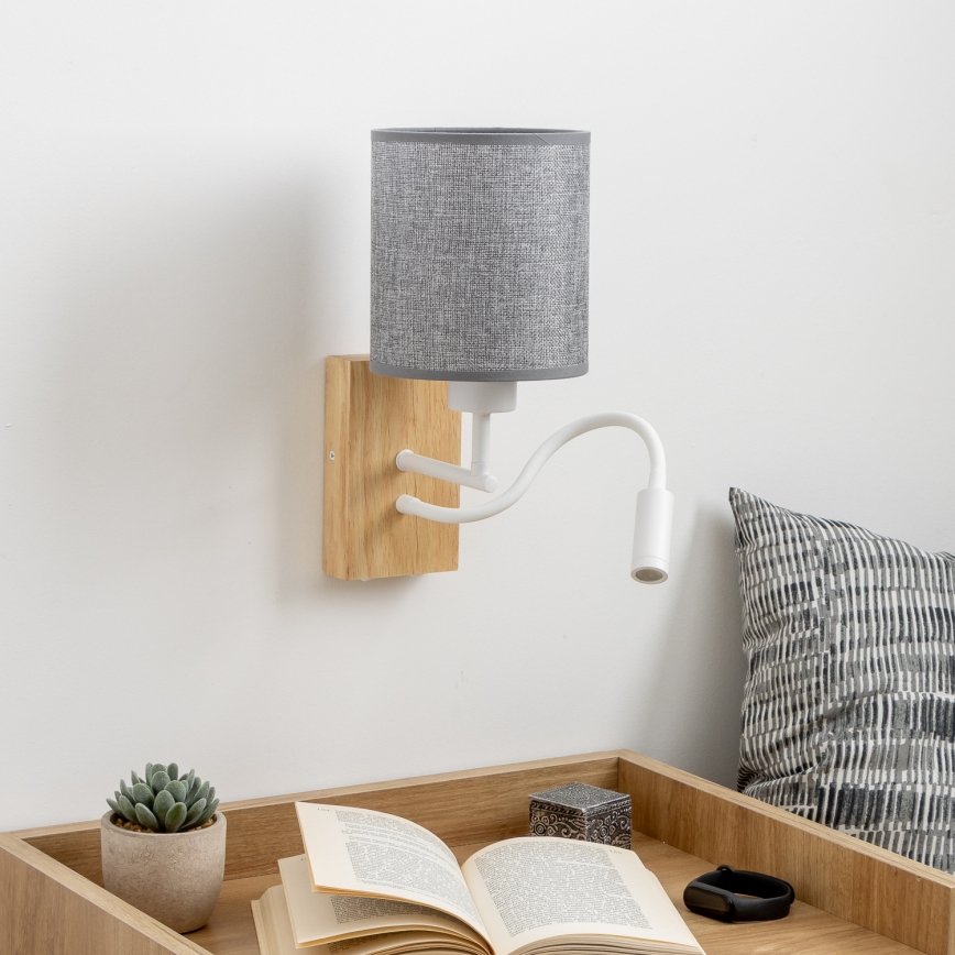 Brilagi - LED Flexible wall lamp NUBILA WOOD 1xE27/25W/230V + LED/3W oak/grey