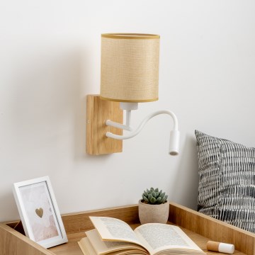 Brilagi - LED Flexible wall lamp NUBILA WOOD 1xE27/25W/230V + LED/3W oak/light brown
