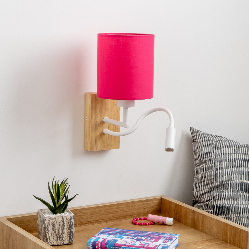 Brilagi - LED Flexible wall lamp NUBILA WOOD 1xE27/25W/230V + LED/3W oak/pink