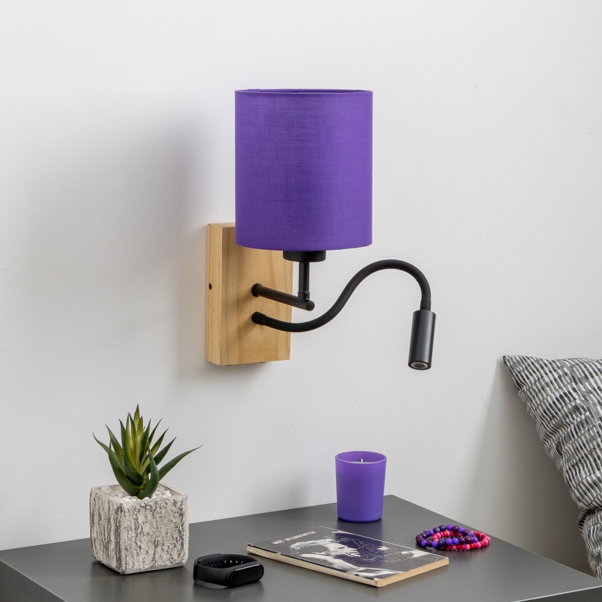Brilagi - LED Flexible wall lamp NUBILA WOOD 1xE27/25W/230V + LED/3W oak/purple