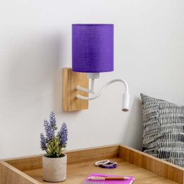 Brilagi - LED Flexible wall lamp NUBILA WOOD 1xE27/25W/230V + LED/3W oak/purple