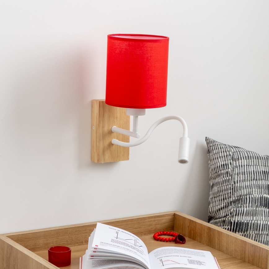 Brilagi - LED Flexible wall lamp NUBILA WOOD 1xE27/25W/230V + LED/3W oak/red