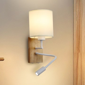 Brilagi - LED Flexible wall lamp NUBILA WOOD 1xE27/25W/230V + LED/3W oak/white/creamy