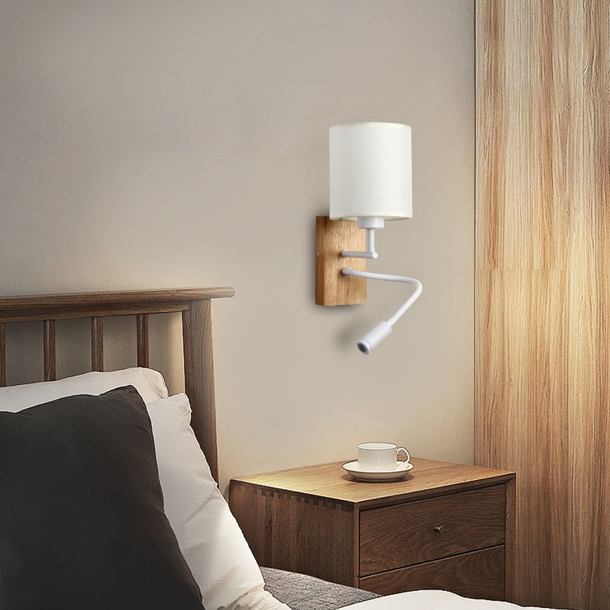 Brilagi - LED Flexible wall lamp NUBILA WOOD 1xE27/25W/230V + LED/3W oak/white/creamy