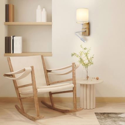 Brilagi - LED Flexible wall lamp NUBILA WOOD 1xE27/25W/230V + LED/3W oak/white/creamy