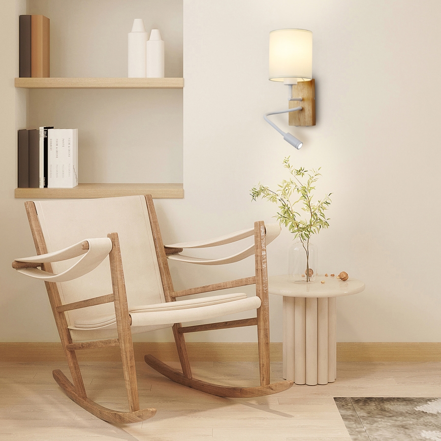 Brilagi - LED Flexible wall lamp NUBILA WOOD 1xE27/25W/230V + LED/3W oak/white/creamy