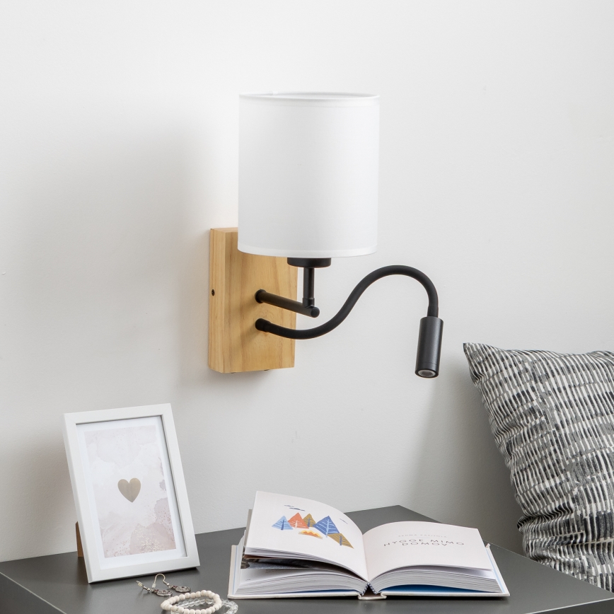 Brilagi - LED Flexible wall lamp NUBILA WOOD 1xE27/25W/230V + LED/3W oak/white