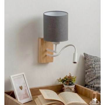 Brilagi - LED Flexible Wall Lamp NUBILA WOOD 1xE27/25W/230V + LED/3W oak/white/light grey