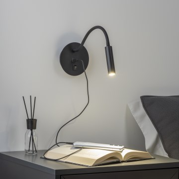 Brilagi - LED Flexible wall lamp with USB port MAYA LED/3W/230V 4000K black