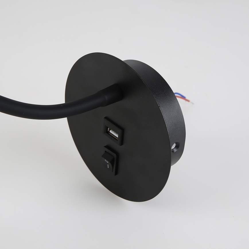Brilagi - LED Flexible wall lamp with USB port MAYA LED/3W/230V 4000K black/gold