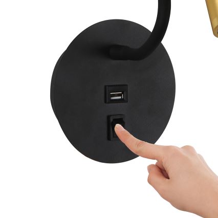 Brilagi - LED Flexible wall lamp with USB port MAYA LED/3W/230V 4000K black/gold