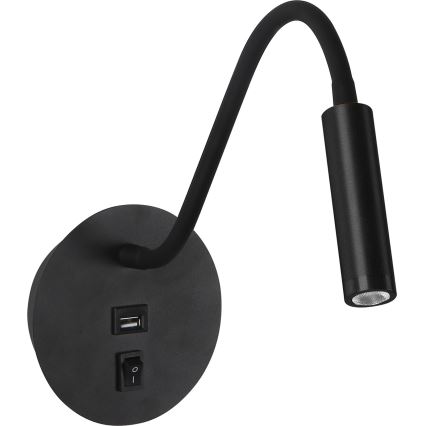 Brilagi - LED Flexible wall lamp with USB port MAYA LED/3W/230V 4000K black