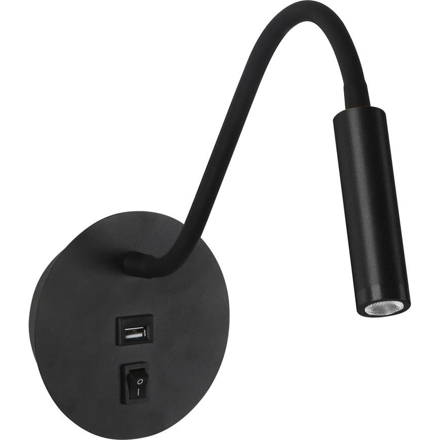 Brilagi - LED Flexible wall lamp with USB port MAYA LED/3W/230V 4000K black