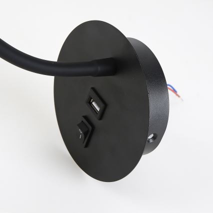 Brilagi - LED Flexible wall lamp with USB port MAYA LED/3W/230V 4000K black
