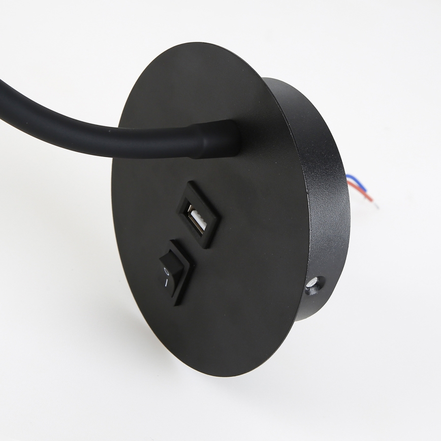 Brilagi - LED Flexible wall lamp with USB port MAYA LED/3W/230V 4000K black