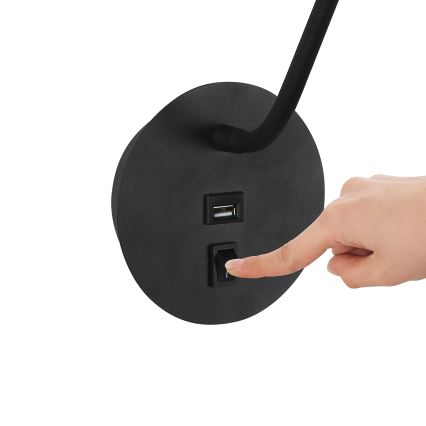 Brilagi - LED Flexible wall lamp with USB port MAYA LED/3W/230V 4000K black