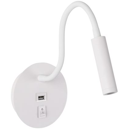 Brilagi - LED Flexible wall lamp with USB port MAYA LED/3W/230V 4000K white