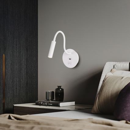 Brilagi - LED Flexible wall lamp with USB port MAYA LED/3W/230V 4000K white