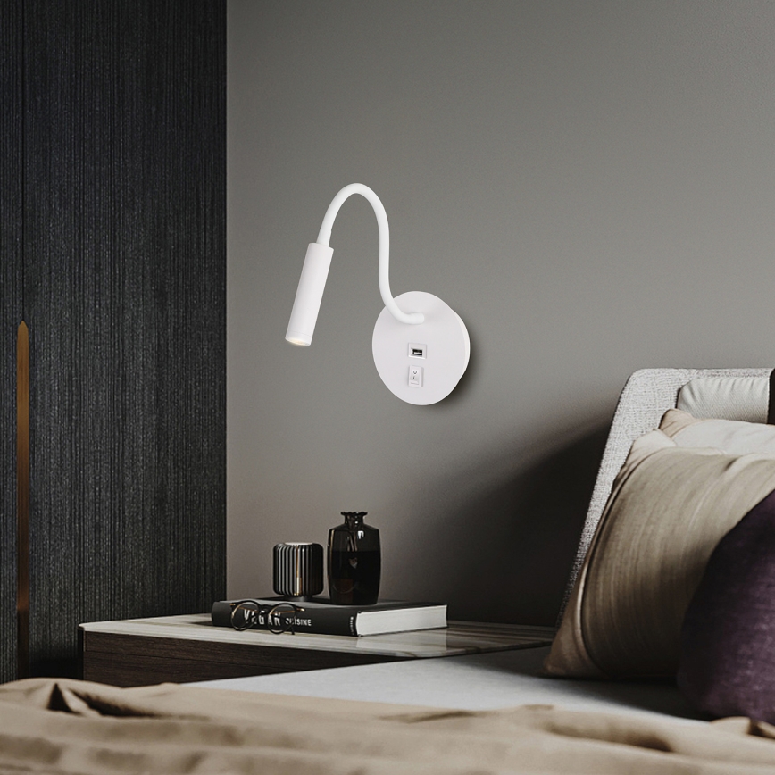 Brilagi - LED Flexible wall lamp with USB port MAYA LED/3W/230V 4000K white