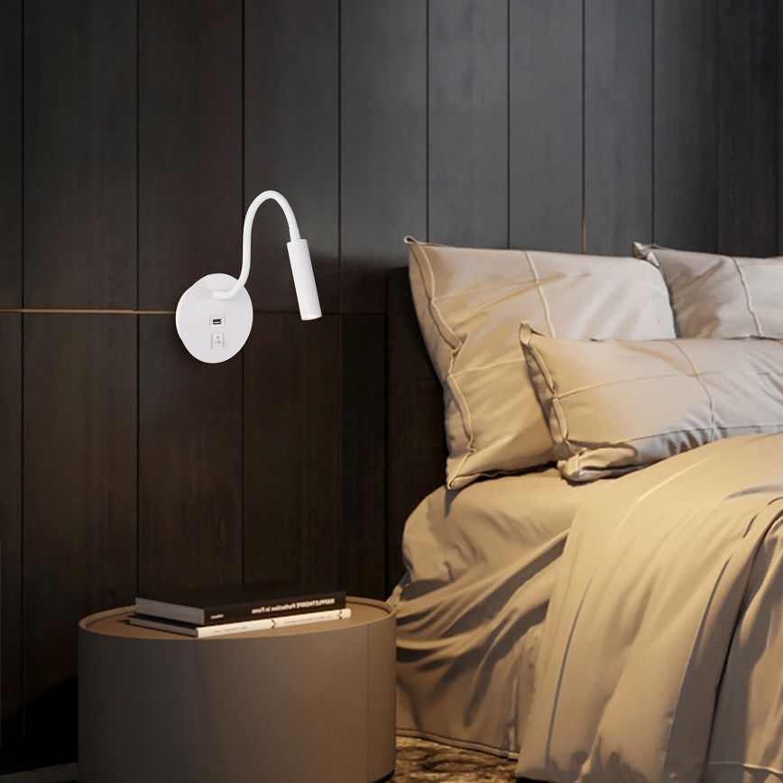Brilagi - LED Flexible wall lamp with USB port MAYA LED/3W/230V 4000K white