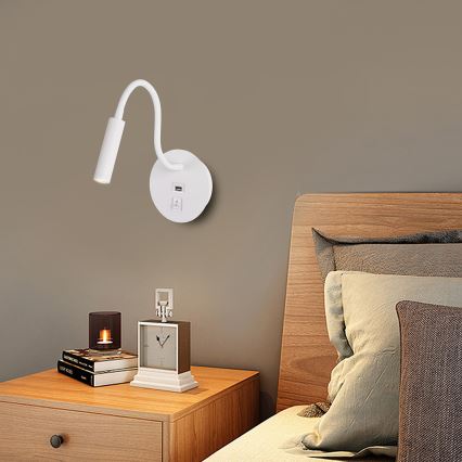 Brilagi - LED Flexible wall lamp with USB port MAYA LED/3W/230V 4000K white