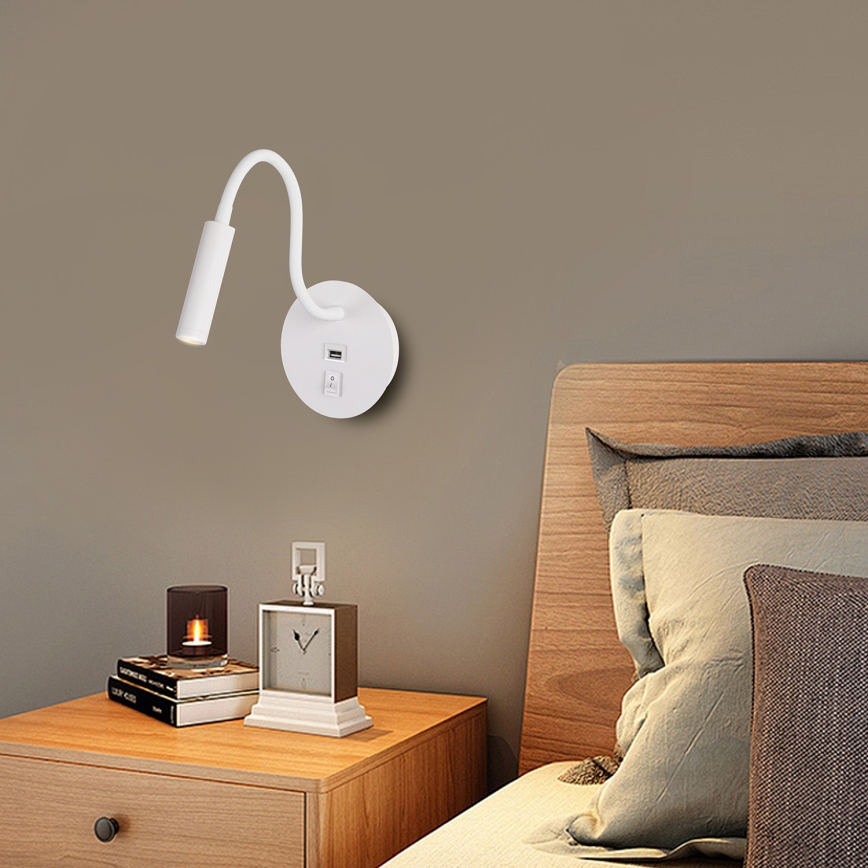 Brilagi - LED Flexible wall lamp with USB port MAYA LED/3W/230V 4000K white
