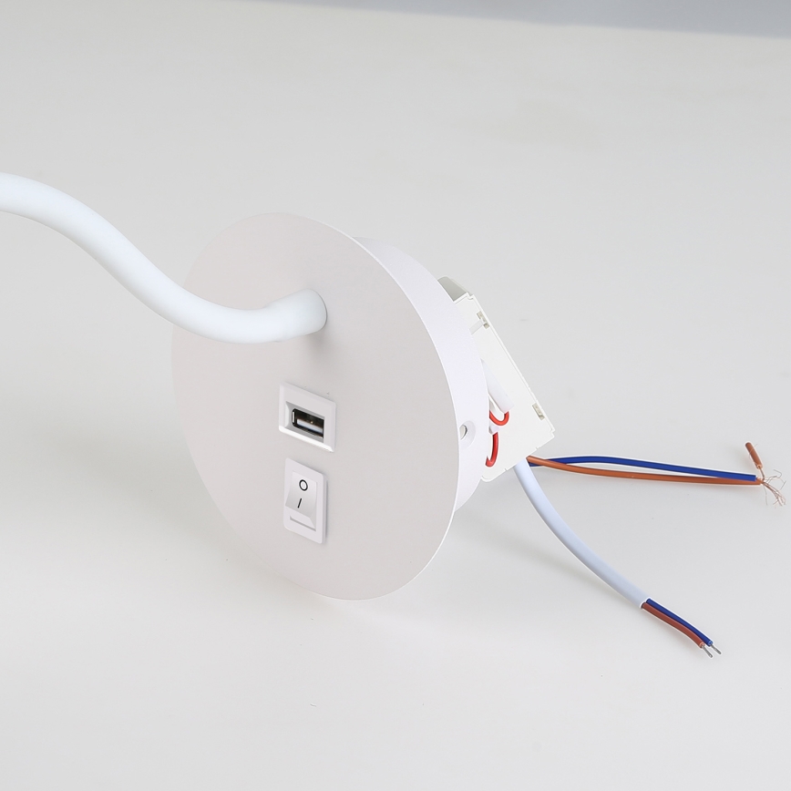 Brilagi - LED Flexible wall lamp with USB port MAYA LED/3W/230V 4000K white