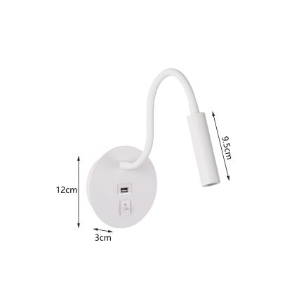 Brilagi - LED Flexible wall lamp with USB port MAYA LED/3W/230V 4000K white