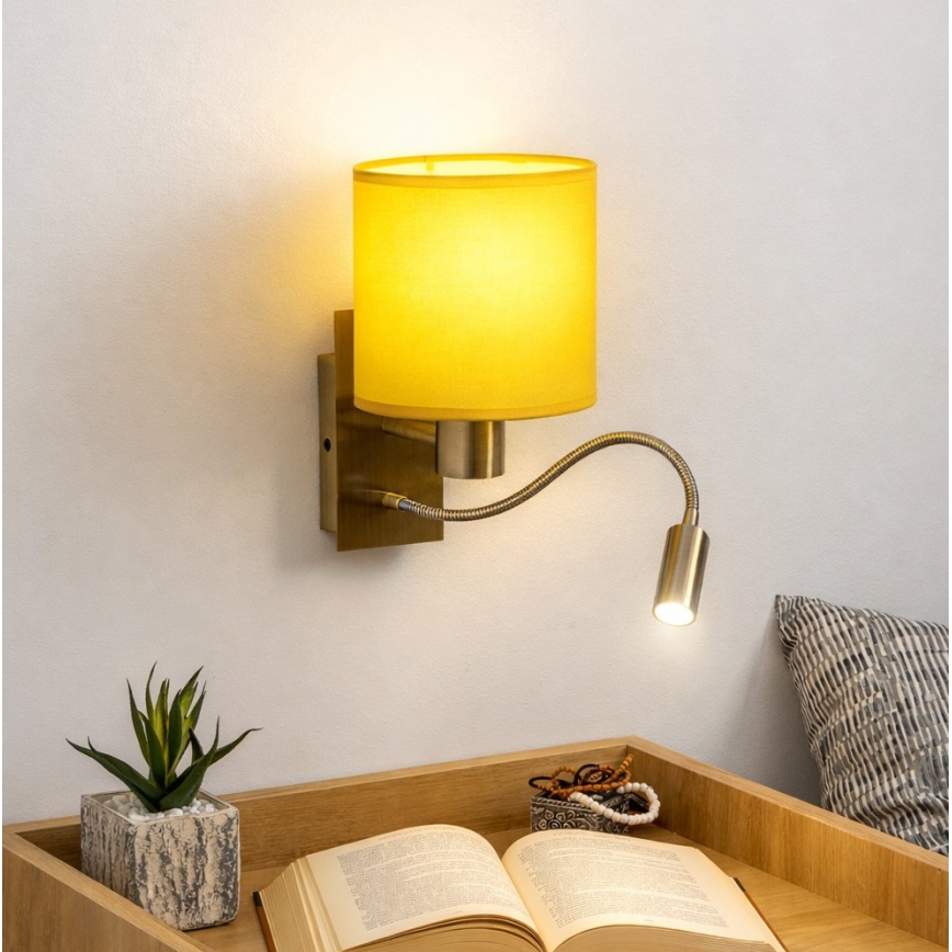 Brilagi - LED Flexible Wall Light NUBILA 1xE27/25W/230V + LED/3W brass/yellow