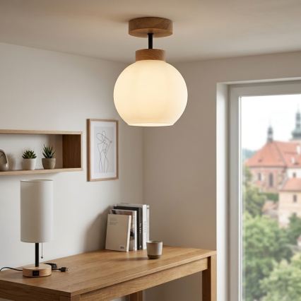 BRILAGI - LED Flush-mount ceiling light RETRO GLASS 1xE27/60W/230V Ø 15 cm oak/white