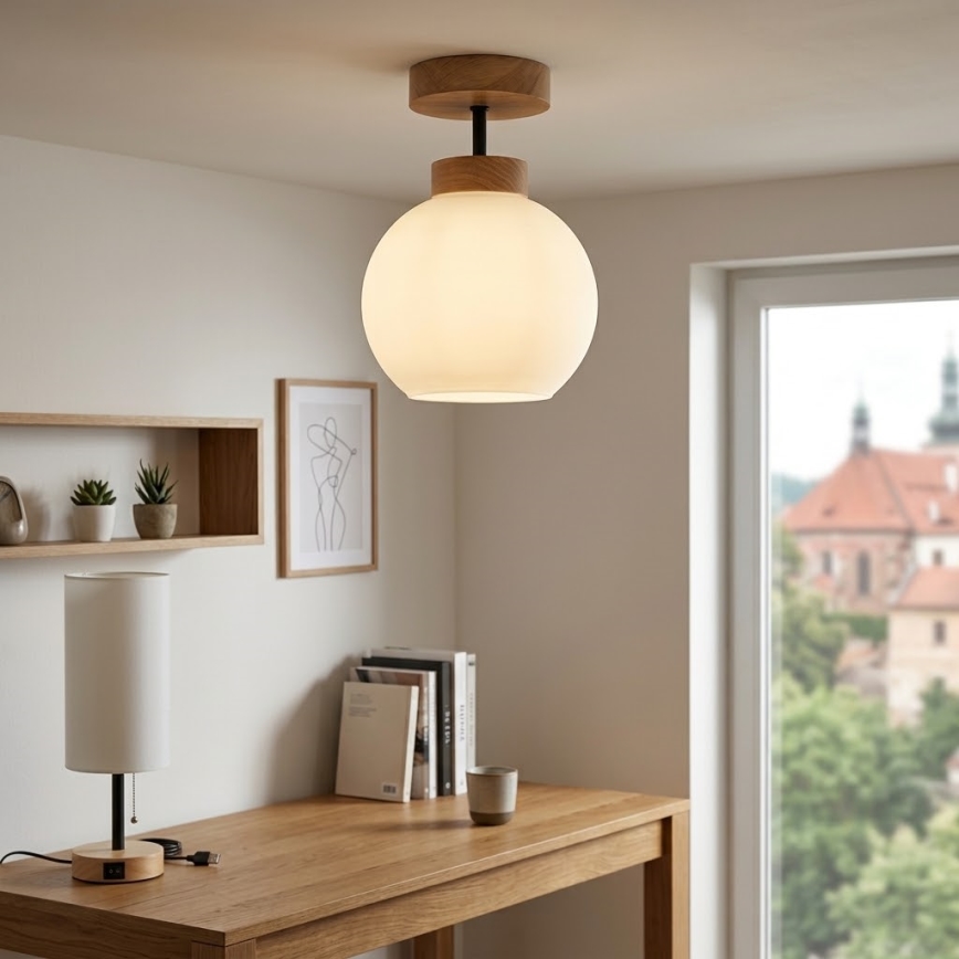 BRILAGI - LED Flush-mount ceiling light RETRO GLASS 1xE27/60W/230V Ø 15 cm oak/white