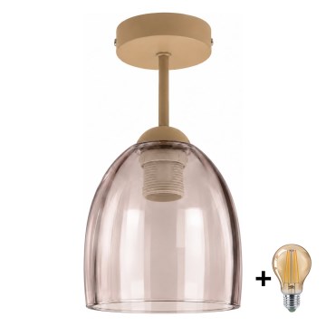 BRILAGI - LED Flush-mount ceiling light RETRO GLASS 1xE27/60W/230V Ø 17 cm beige/smoky beige