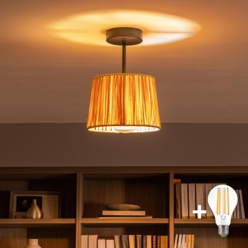 Brilagi - LED Flush-Mount Chandelier CERIA BOHO 1xE27/60W/230V Ø 20 cm Black/Raffia