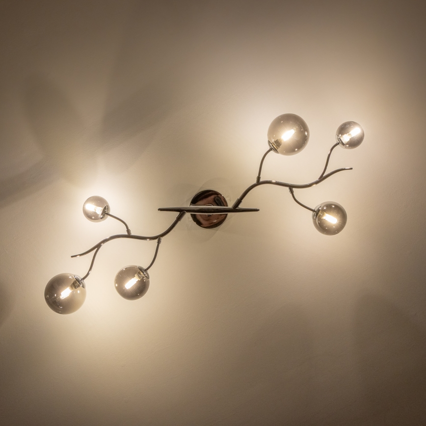 Brilagi - LED Flush-Mount Chandelier MISTEL 6xG9/3W/230V Black Chrome/Smoked Glass