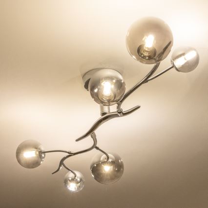 Brilagi - LED Flush-Mount Chandelier MISTEL 6xG9/3W/230V Black Chrome/Smoked Glass