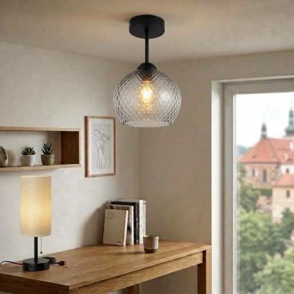 BRILAGI - LED Surface-mounted ceiling light RETRO GLASS 1xE27/60W/230V Ø 18 cm black/smoke gray