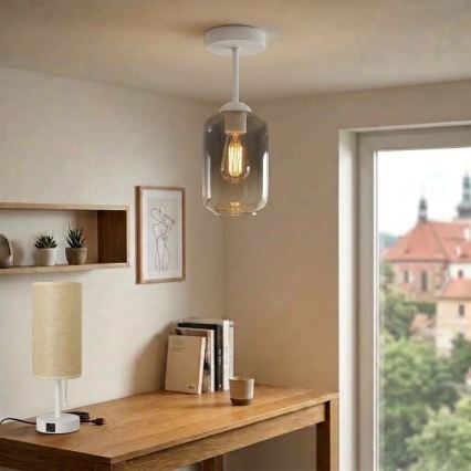 BRILAGI - LED Flush-mounted chandelier RETRO GLASS 1xE27/60W/230V Ø 14 cm white/smoked gray